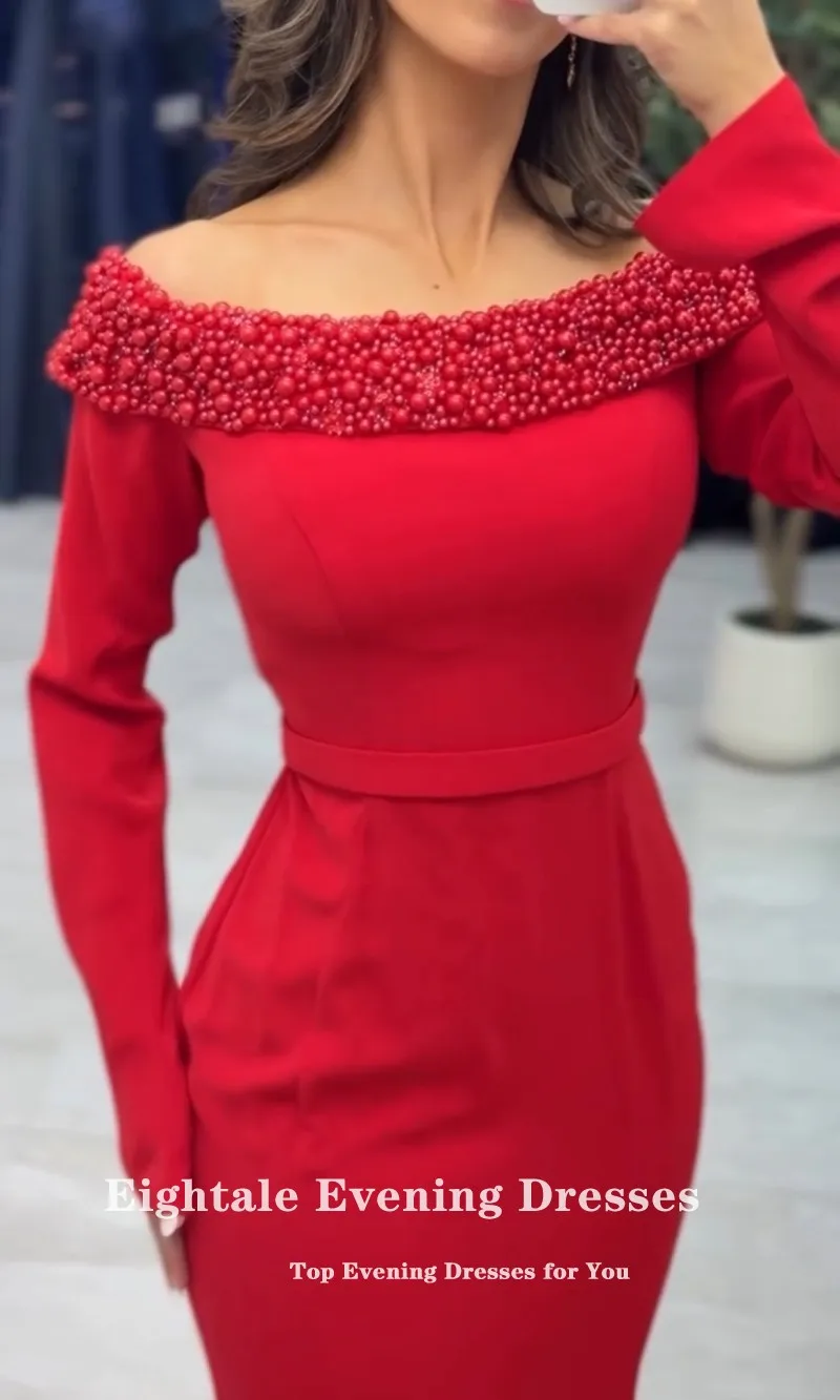 Suknia wieczorowa Eightale w stylu arabskim, dekolt okrągły, suknia balowa, szyta na miarę, długie rękawy, zdobiona koralikami, muzułmańska suknia ślubna typu syrena na przyjęcie.