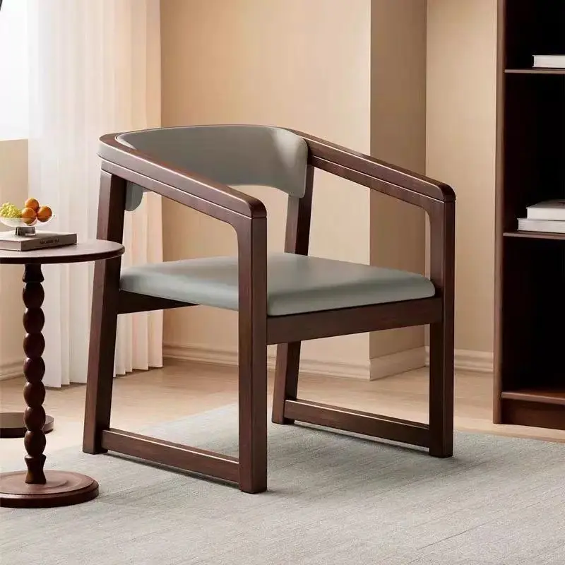 

Italian solid wood dining chair light luxury tea chair simple master armchair Chinese modern home