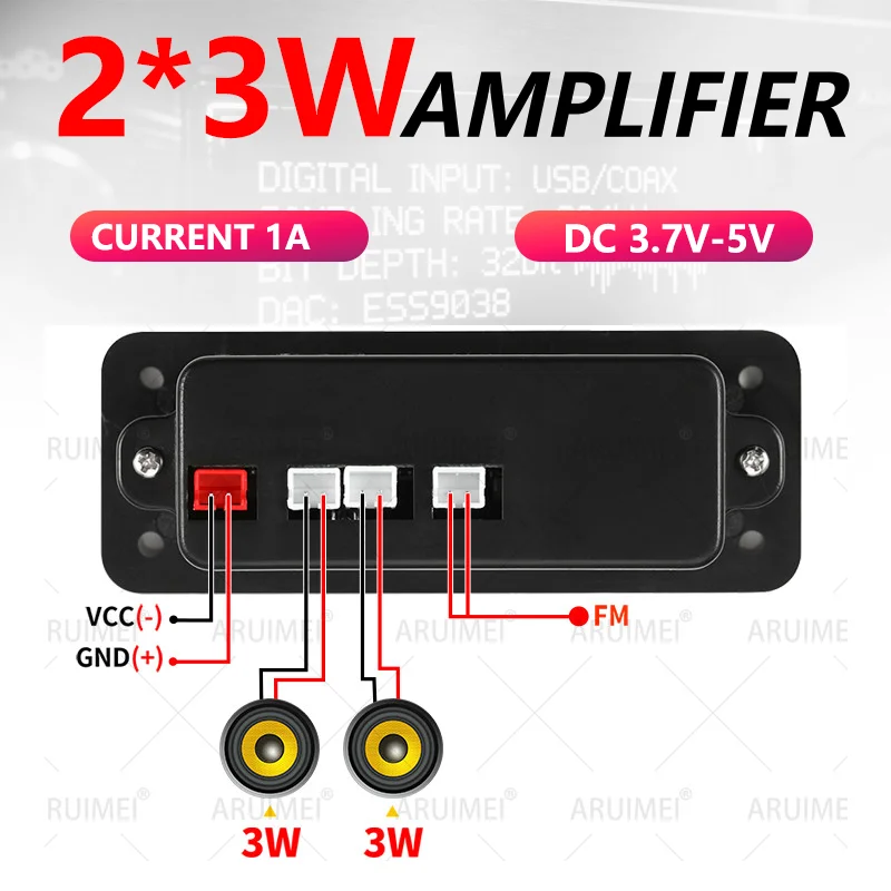 2x3W Mini Stereo Audio Amplifier Board with PBC Case DC 3.7-5V for FiiO Ampero II DIY Speaker Portable Power Bank Mobile Phone