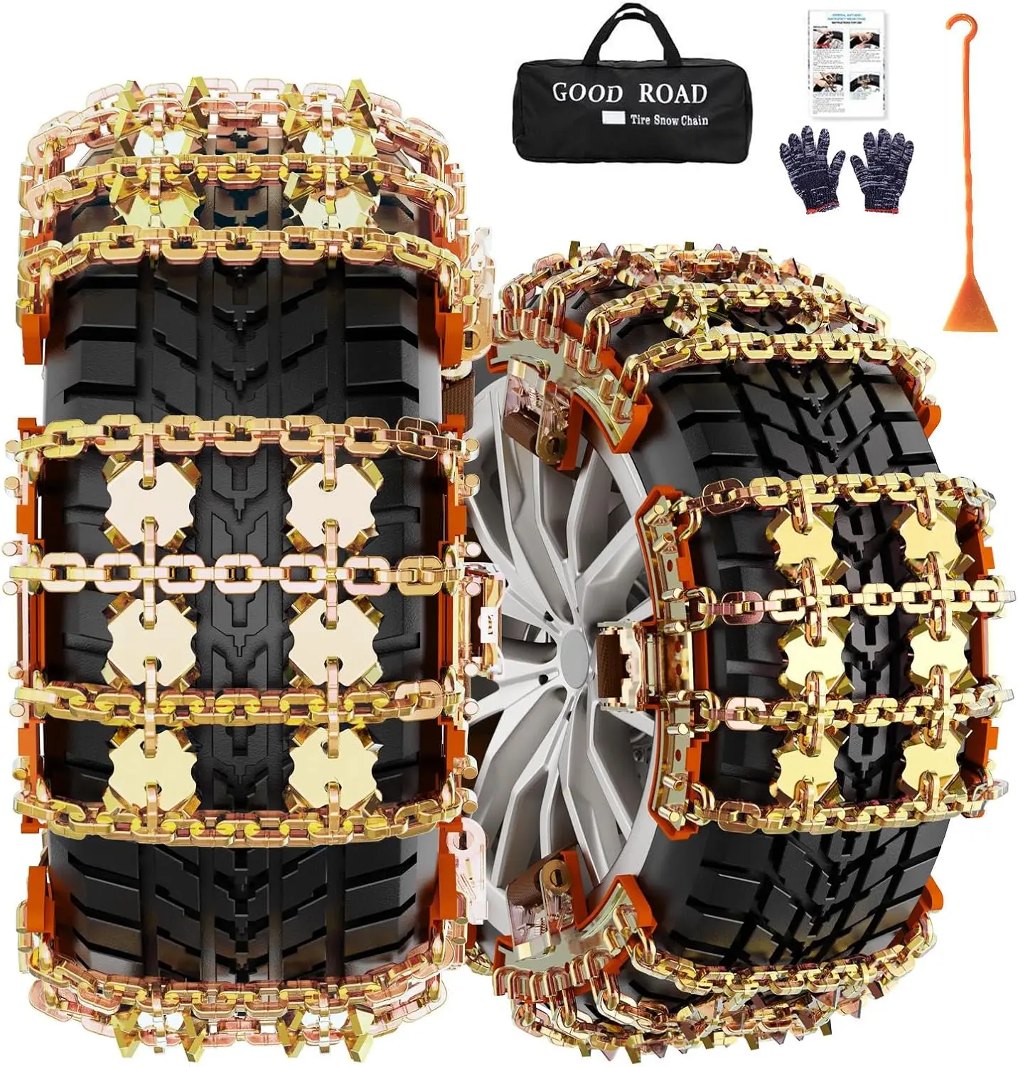Winter Tire Chains for Cars SUVs Pickups, Anti-Skid Traction for Ice Snow, Fits 185-265mm Tires, 6 Pieces