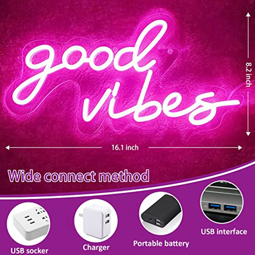 Good Vibes LED Neon Sign Engagement Wedding Banquet Party Home Decor Background Wall Art Girl Christmas Birthday Gift