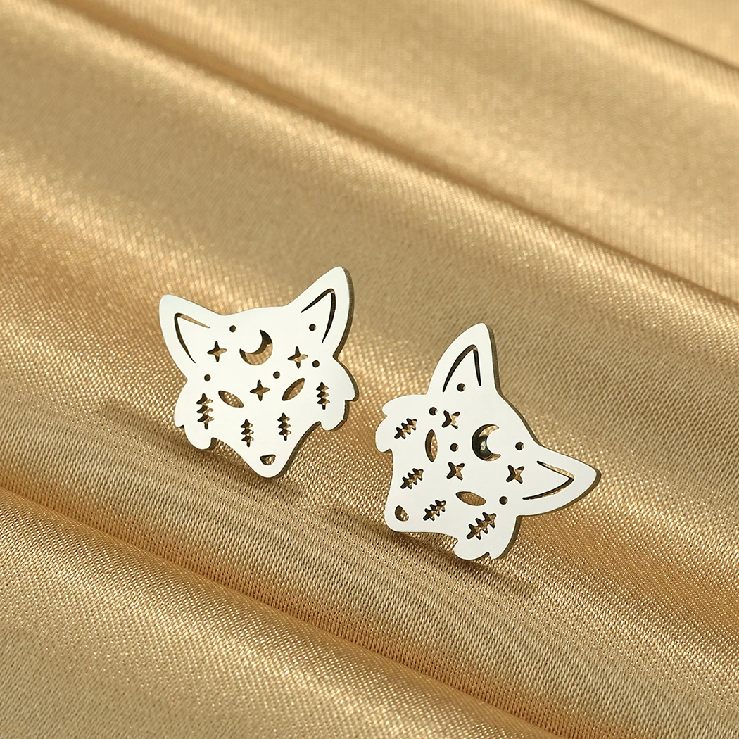 Todorova Punk Stainless Steel Wolf  Head Stud Earrings for Women Men Mini Animal Jewelry Birthday Christmas Gift