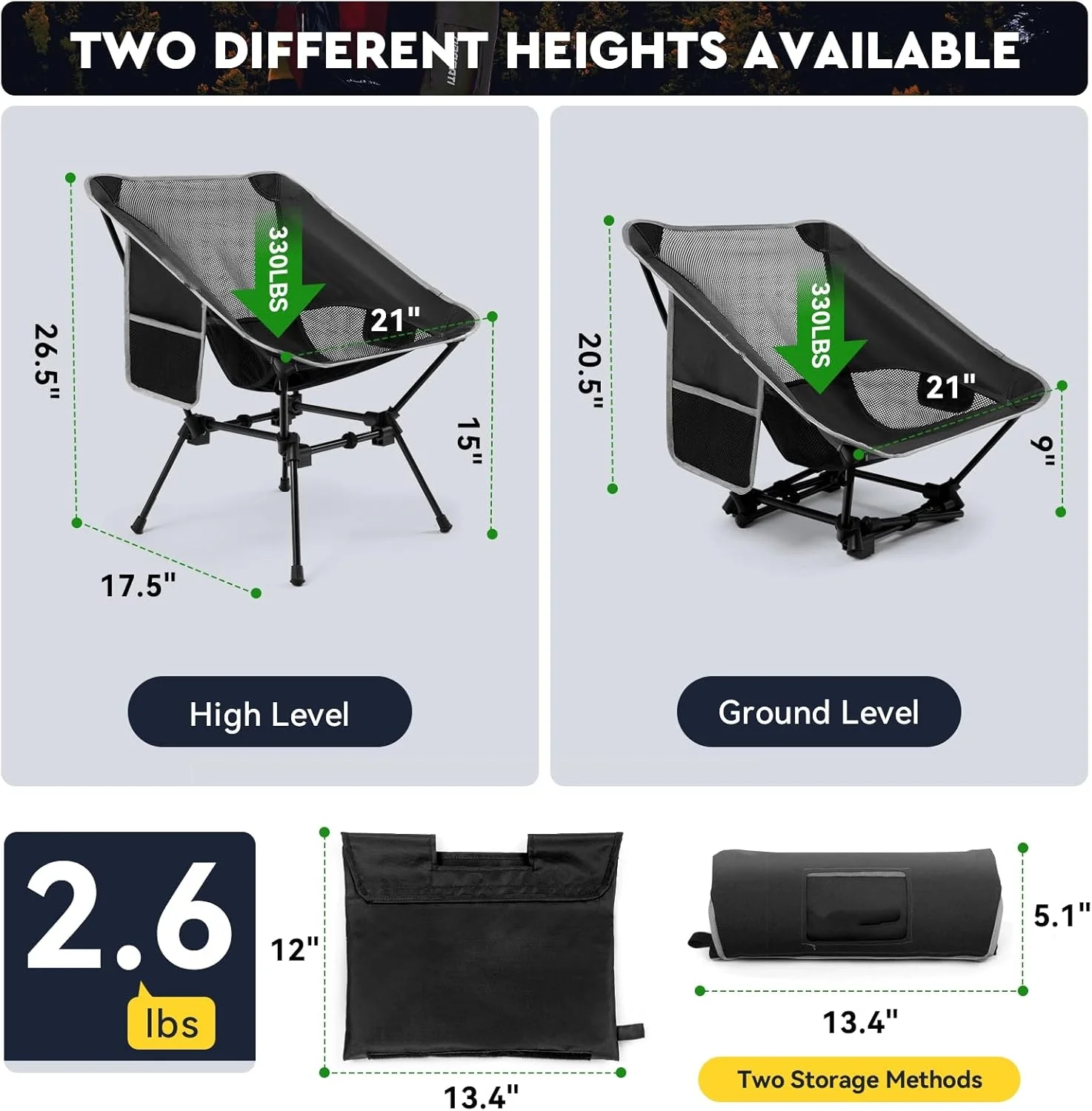 Lightweight Camping Chair,Camping Chair for Adults, Height Adjustable High-Back Folding Camping Chair