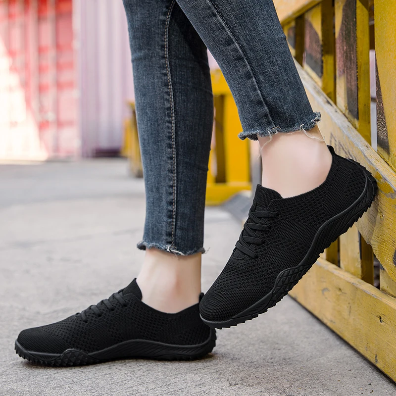 Scarpe casual da donna con punta larga Sneakers traspiranti Scarpe da passeggio minimaliste per esterni Mocassini bassi a piedi nudi con suola antiscivolo e morbida