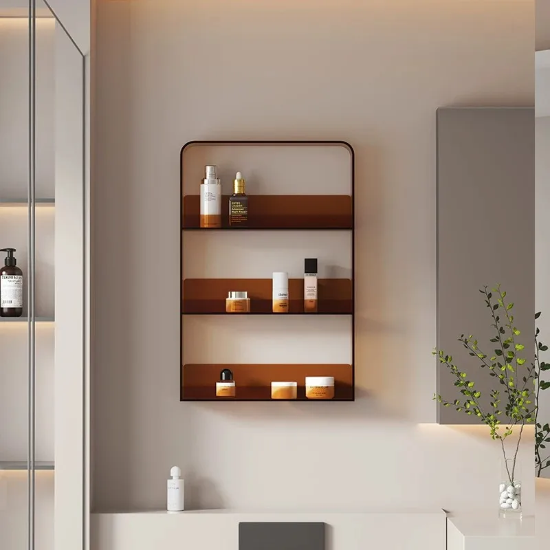 Wall Mounted Amber Acrylic Storage Shelf Bathroom Organizer Floating Cosmetic Holder Toiletries Skincare Shower Wall Decor