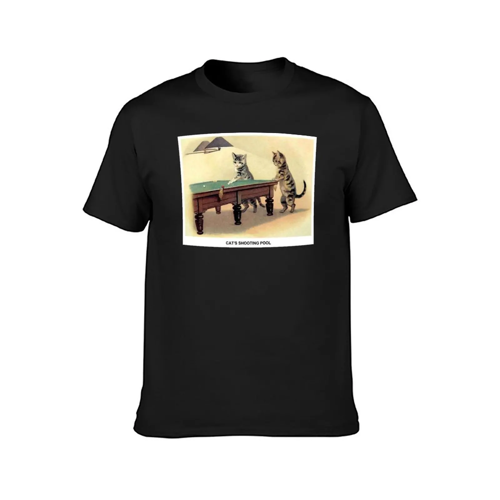 CATS SHOOTING POOL : Vintage Art Feline Print T-Shirt heavyweights plain T-shirt men