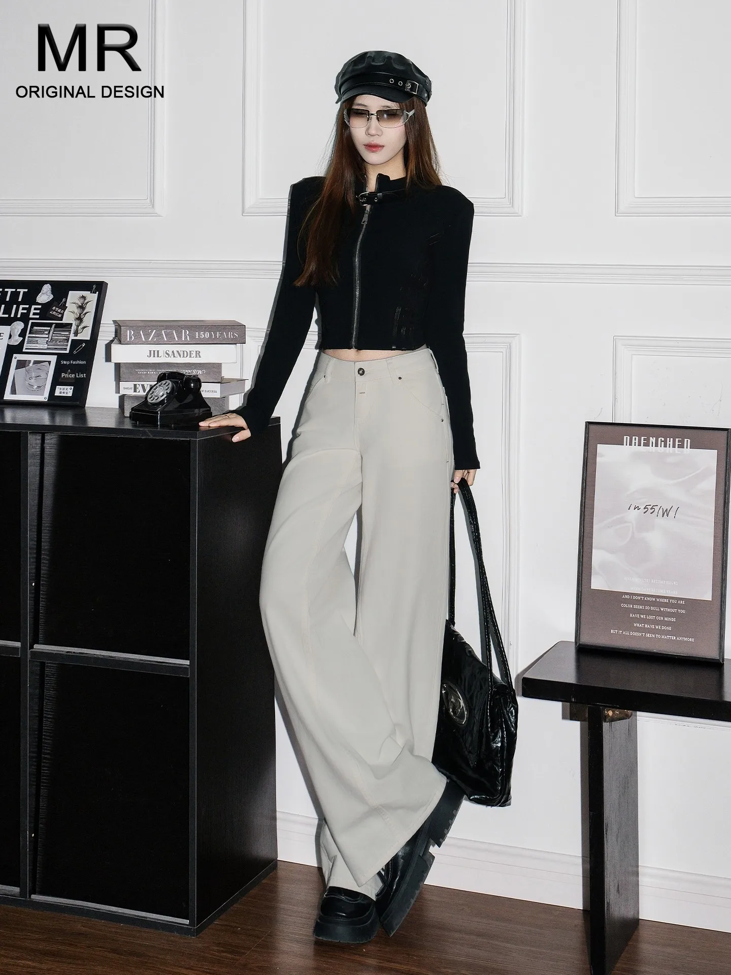 

American Style High Waist Wide Leg Jeans Women's Loose Fit Floor Length Straight Cut Trousers Spring Summer Casual Cotton