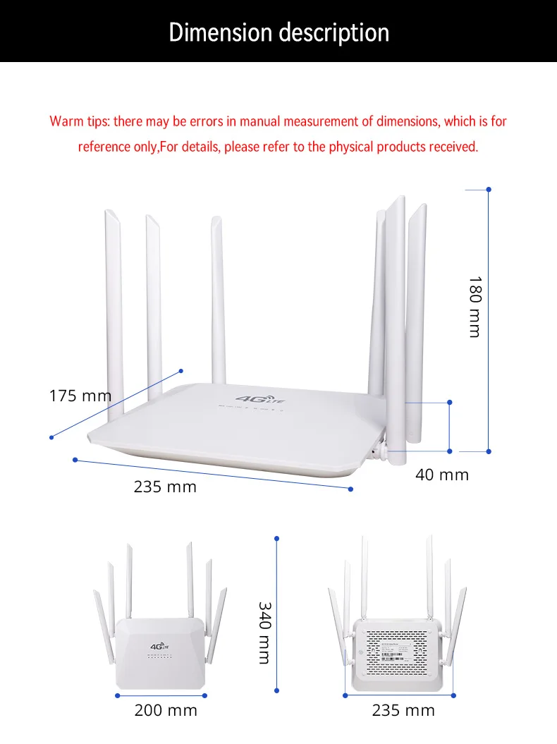 New 2023 CPE Hotspot 4G WiFi Router Wireless Broadband 3 Ports Modem Mifi Sim Card With 6 Antenna Portable WiFi Network