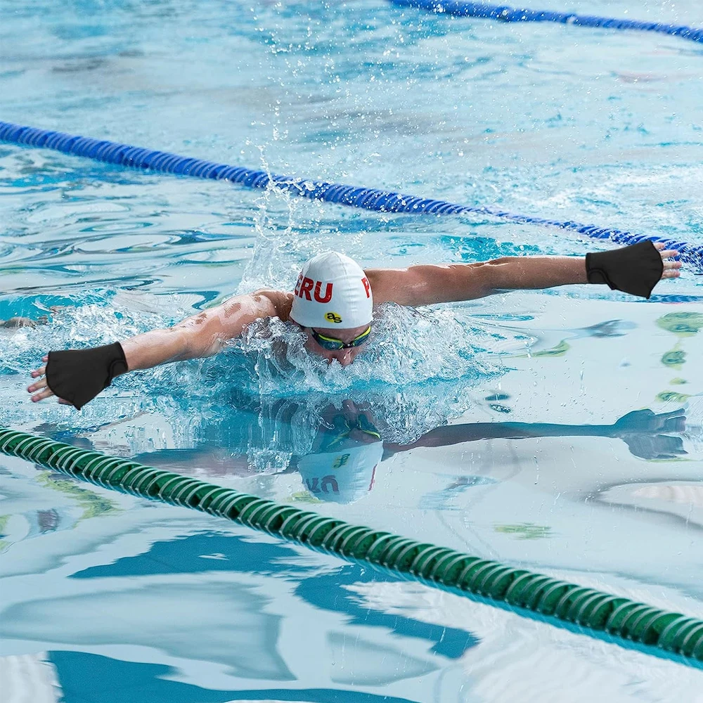1 Paar Wasserhandschuhe, Schwimmtrainingshandschuhe, Schwimmhandschuhe mit Schwimmhäuten, wasserabweisende Paddelhandschuhe für Männer und Frauen, Tauchen, Surfen – Detail 13