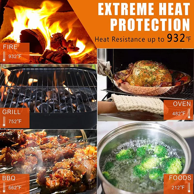Heat Resistant BBQ Gloves, Long Sleeve Grill Gloves, Non-Slip Neoprene Coating, Soft Inside, Waterproof
