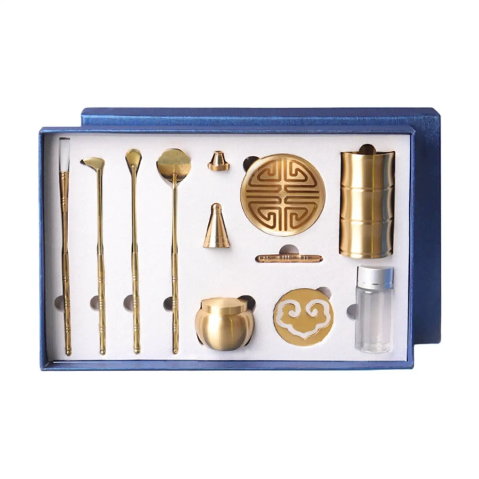 11 Pieces Gold-Tone Scented Making Kit Slender Metal Tools, Rigid presentation box Box, for Tea Room