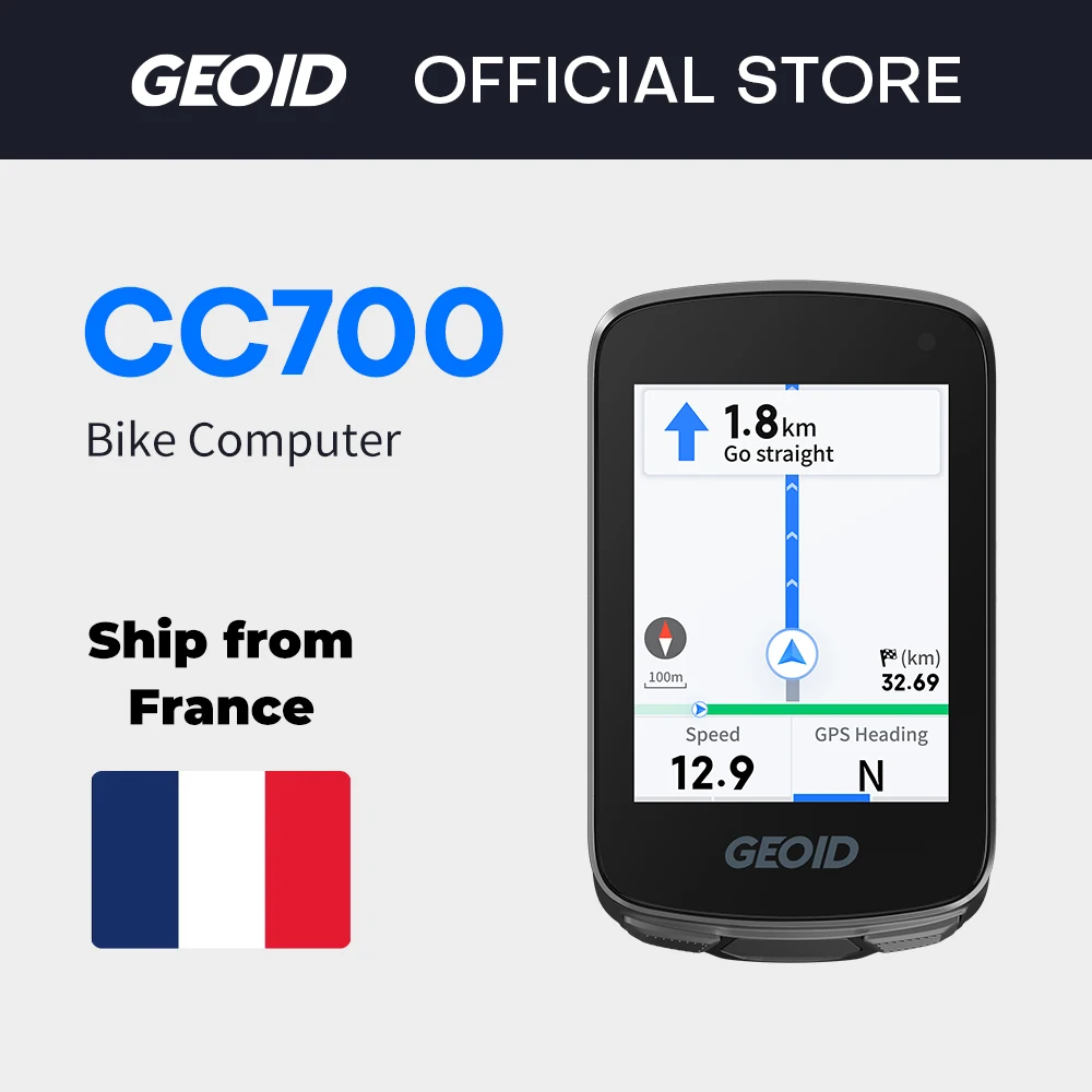 Ordinateur de vélo GPS GEOID CC700 avec écran couleur de 2,8 pouces, compteur de vitesse, navigation d'itinéraire, WIFI, étanche, odomètre de cyclisme