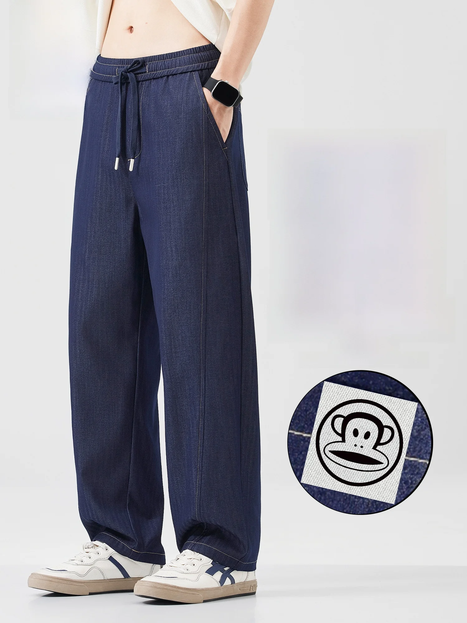 

Джинсы Paul Frank American Decosition Splicing для мужчин, летние, тонкие, свободные, прямые, повседневные, длинные брюки, средняя посадка, деним