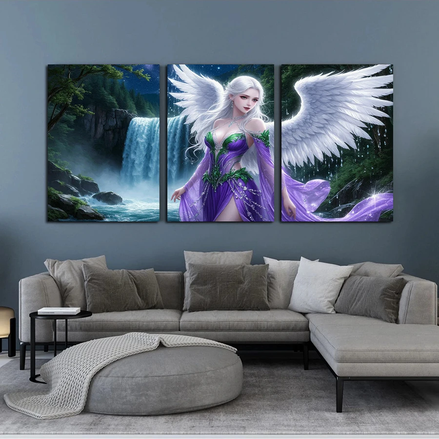 

Girl Wings Waterfall Picture Diy Diamond Painting Triptych Beautiful Woman Full Drill Mosaic Embroidery Kits 3 Pieces/Set