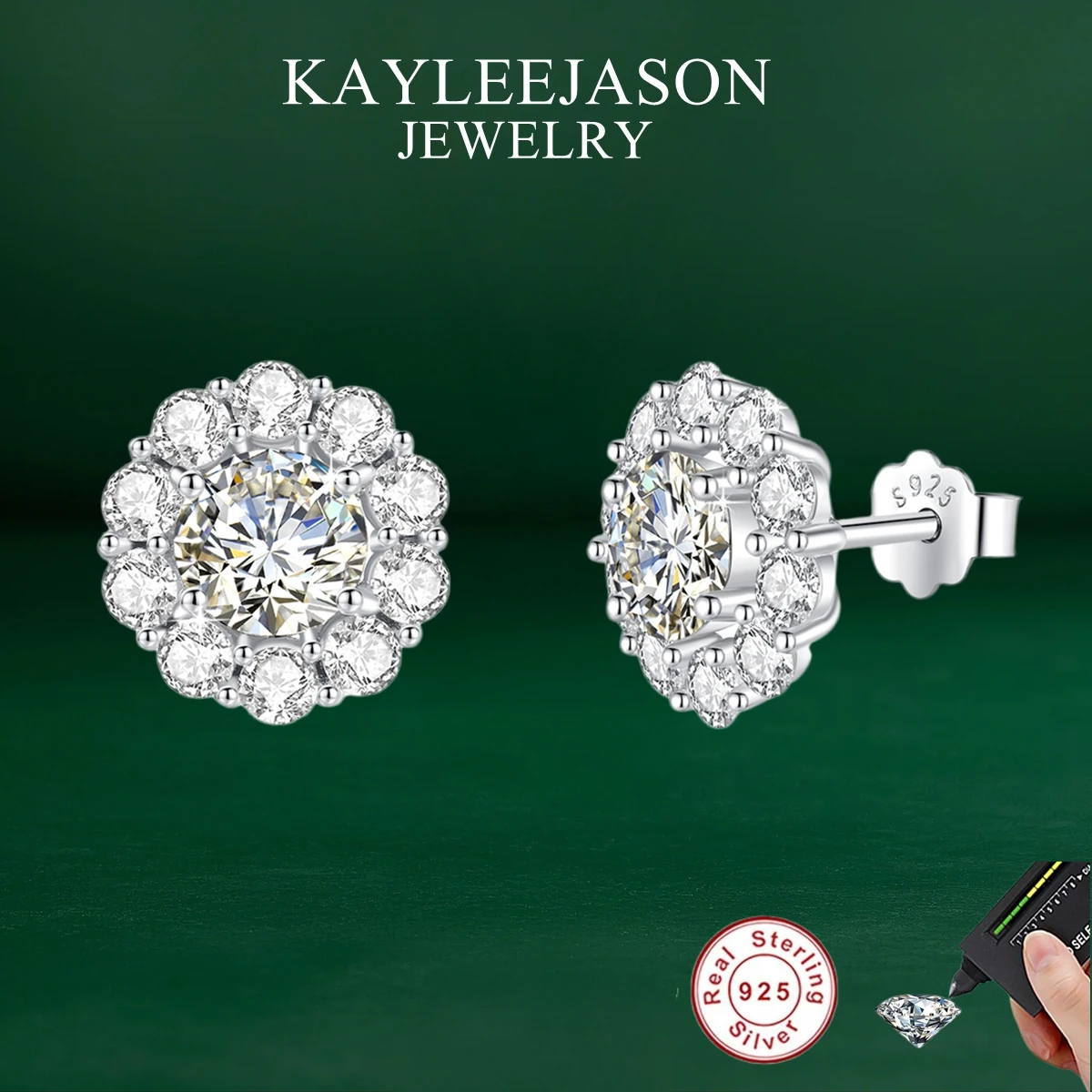

Engagement Wedding Flower Crystal Stud Earrings for Women Fashion Moissanite 18K Gold Plated Color Ear Stud Jewelry for Bridal