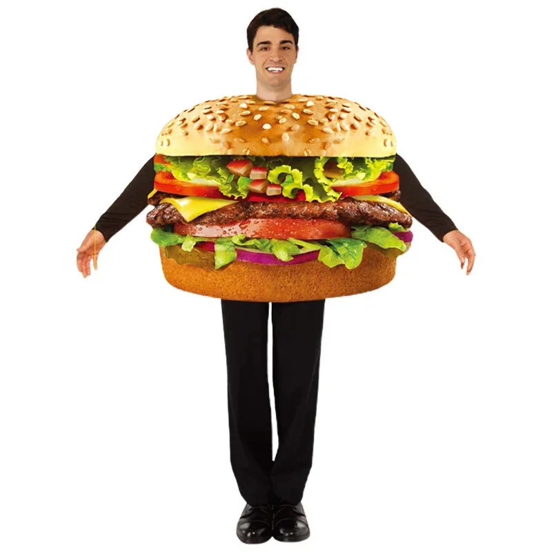 Unisex Food Hamburger Costume, Sponge Tunic, Fun Purim Outfit, Fancy Dress for Halloween Party, Cosplay for Adult Men and Women