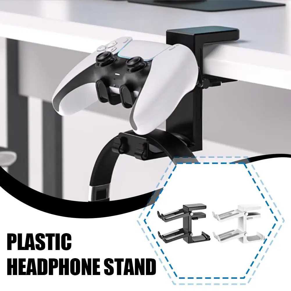 New Controller Headphone Stand For Desk 2 Gamepad Hangers 360° Rotating Headphone Holder Adjustable Clamp-on UnderDesk Hook T9K7