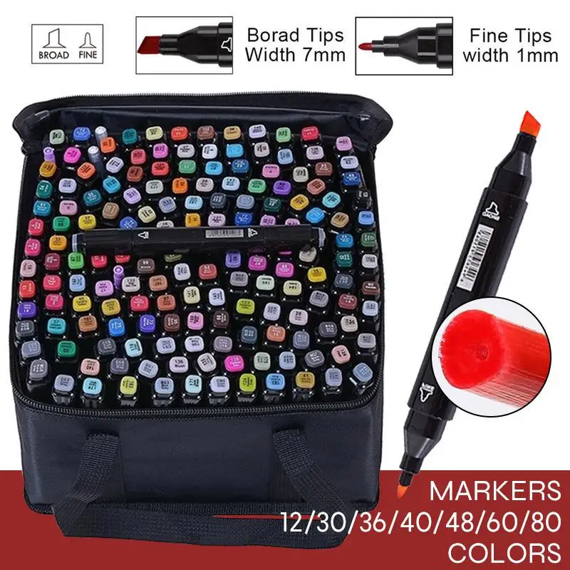 Modern School Drawing Sketch Markers Pen Set Twin Tip Alcohol Base Dual Headed Art Mark