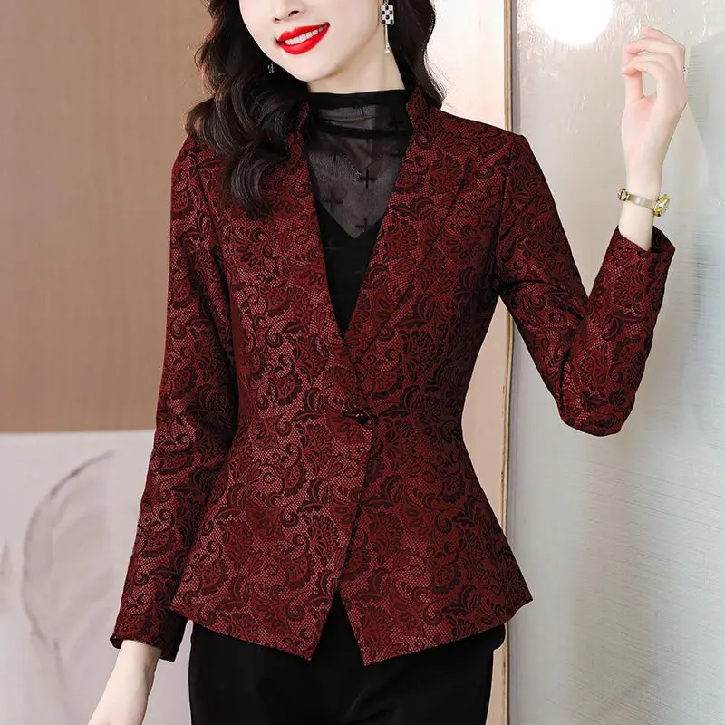 Marynarka z długim rękawem Casual Chic Elegant Work Fashion Office Lady Single Breasted Business Work Office Vintage Coat Odzież wierzchnia