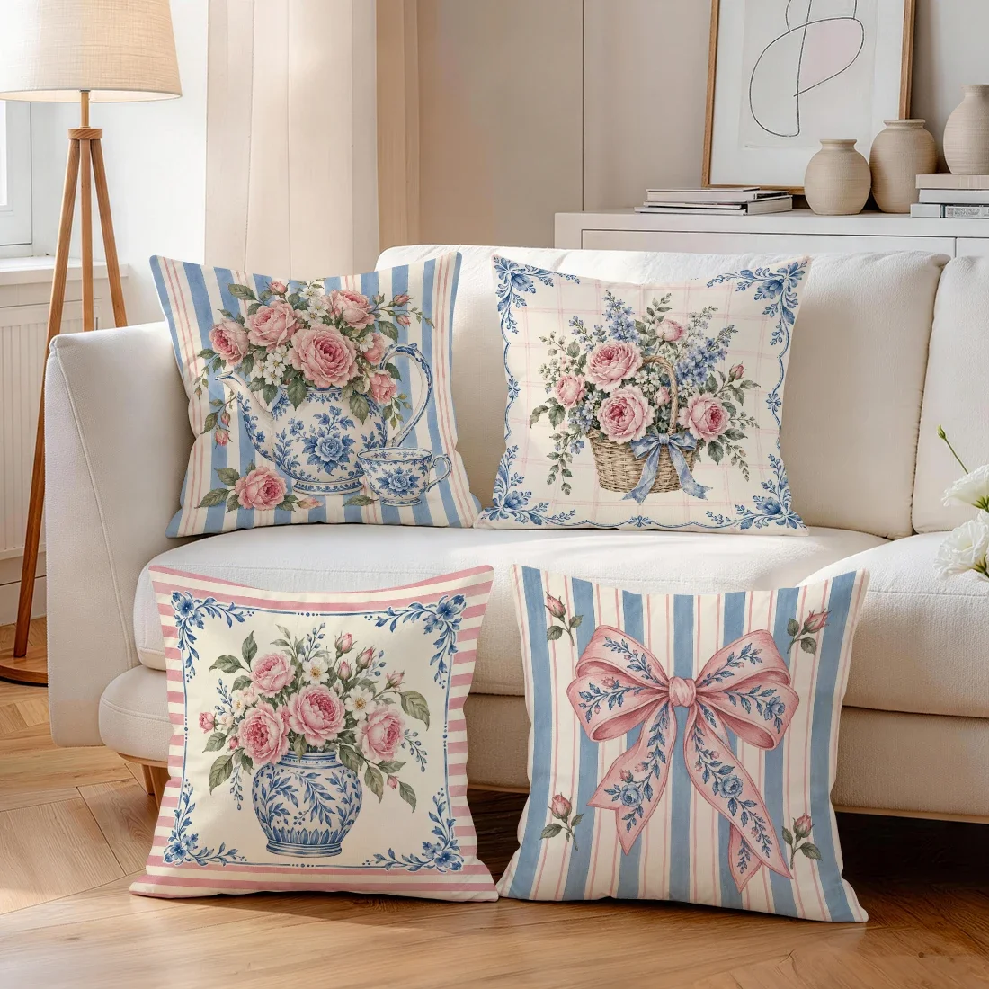1/4pcs Porcelain Teapot Vintage Floral Cushions Pillowcase Polyester Cushion Cover Throw Pillow Pillowcover Home Car Sofa Decor