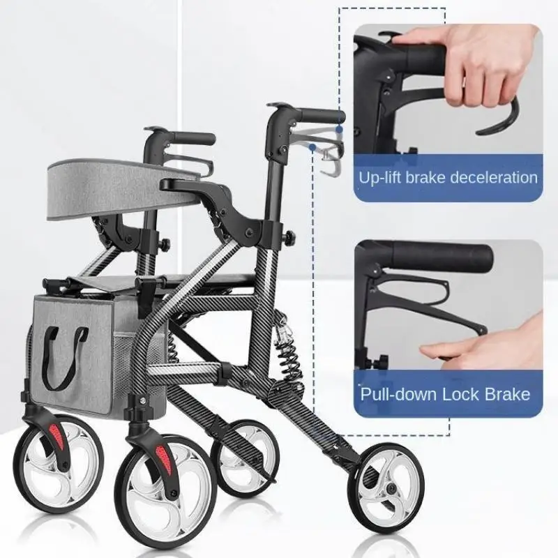 

Walker for Elderly Aluminum Alloy Folding Portable Elderly Walker Trolley Rehabilitation Walking Walker with Four Wheels