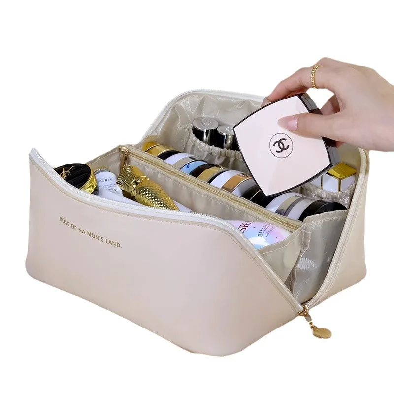 Leather Large Capacity Travel Cosmetic Bag Portable Case Waterproof Multifunctional Toiletry Organizer Storage Bag