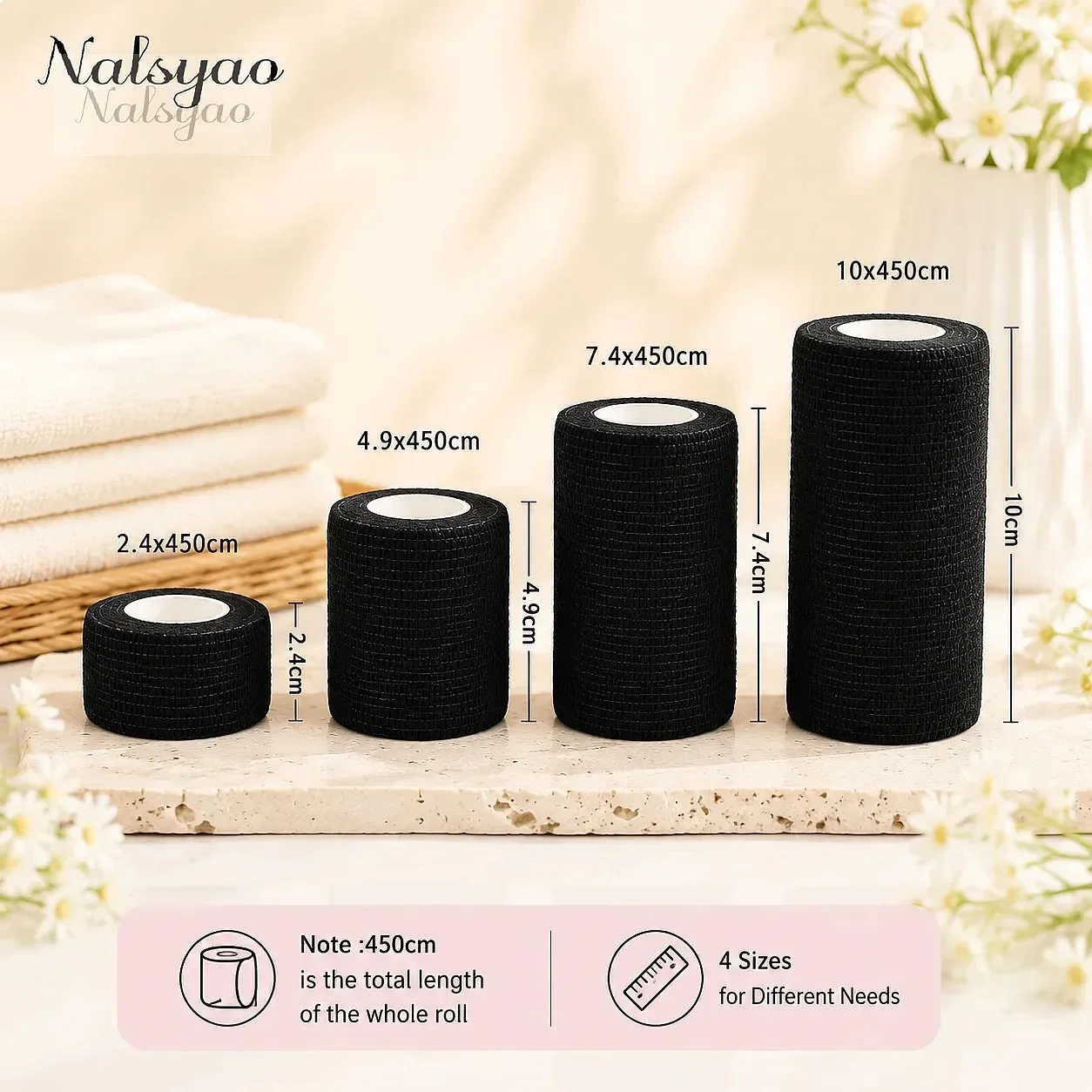 Black Athletic Elastic Bandage Self Adherent Cohesive Wrap Stretch Non Woven Self Adhesive Kinesiology Tape
