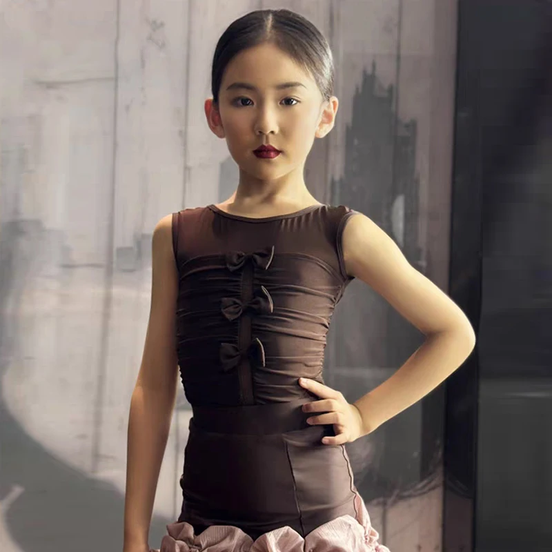 Robe de soirée de danse latine sans manches pour filles, Costume professionnel de danse latine pour enfants, vêtements de compétition sur scène SL12283