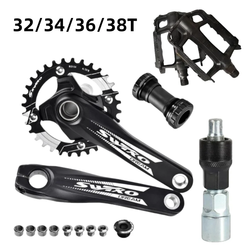 Bicycle Crank Set 170mm MTB GXP 32T34T36T38T Discs Aluminum 104BCD Discs Suitable for a Variety of Specifications