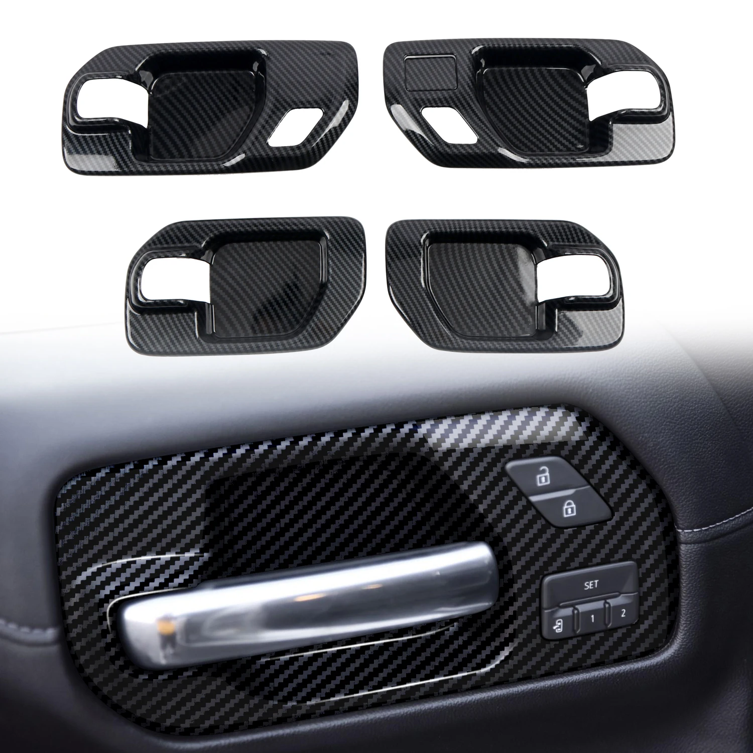 

For Chevrolet Silverado 1500 2019-2021 Car Accessories ABS Plastic Carbon Car Door Handle Bowl Cover Trim 5pcs