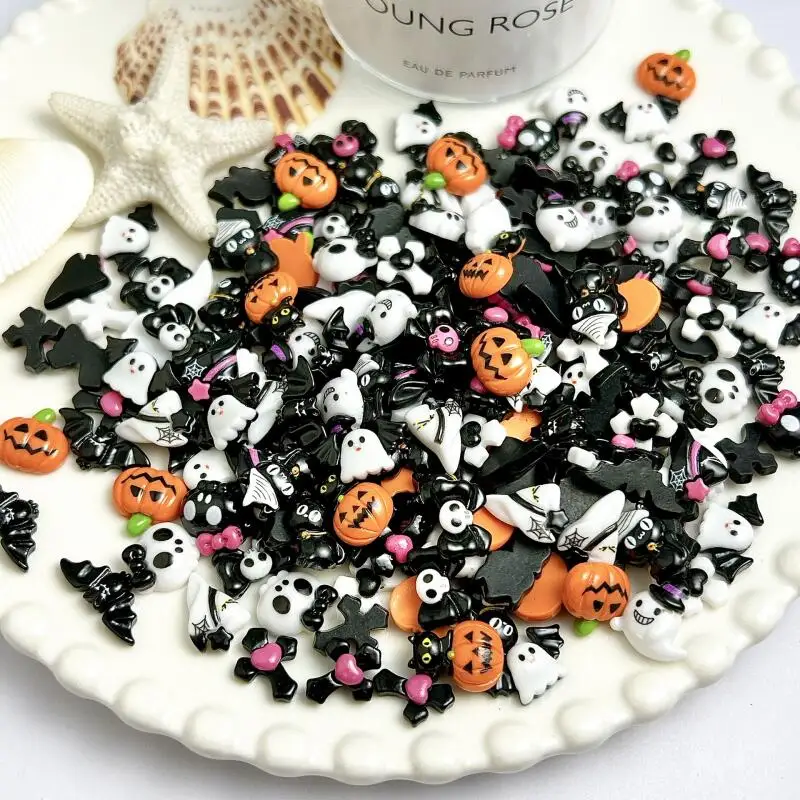 10PCS Cartoon Funny Ghost Pumpkin Monster Nail Charms Cute Bow Skull Cat Resin Nail Art Decorations for DIY Hallowween Nails image 5