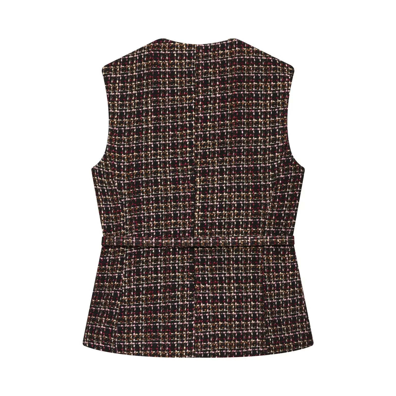 KONDALA Vintage Texture Woman Autumn Vest Fashion 2025 Sashes Single Breasted Sleeveless Chic Casual Slim Vest Mujer Outwears