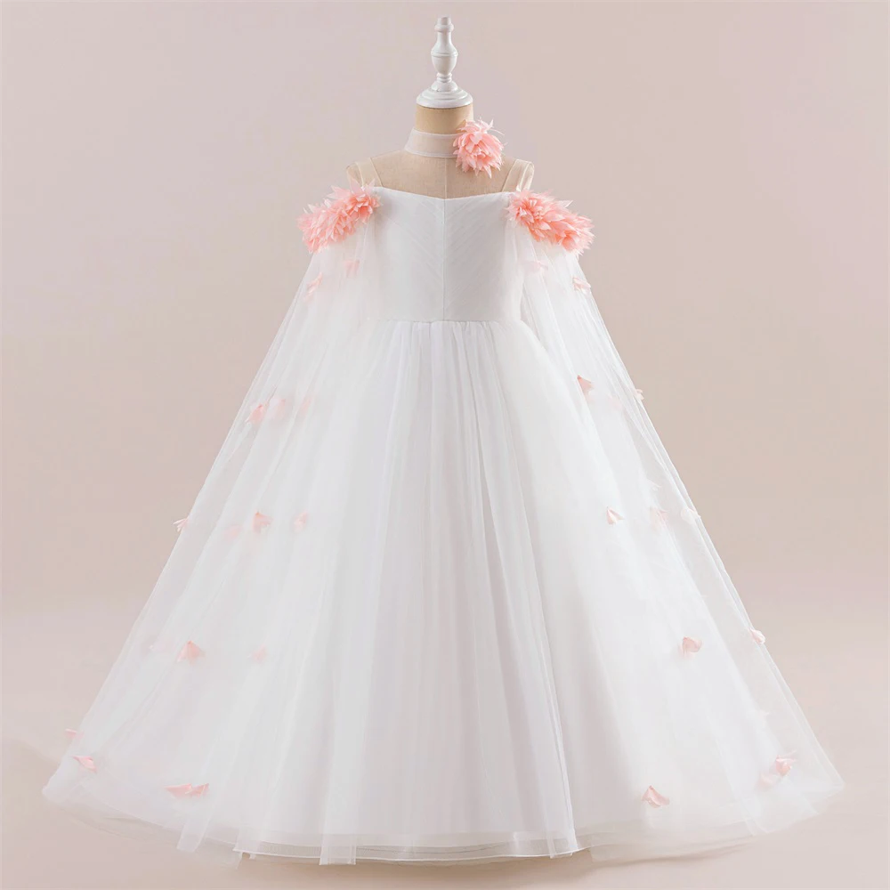 New Pageant Bridesmaid Princess Dress For Girls Children Costume Long Wedding Dresses Flower Girl Dress Voile Prom Gown Elegant