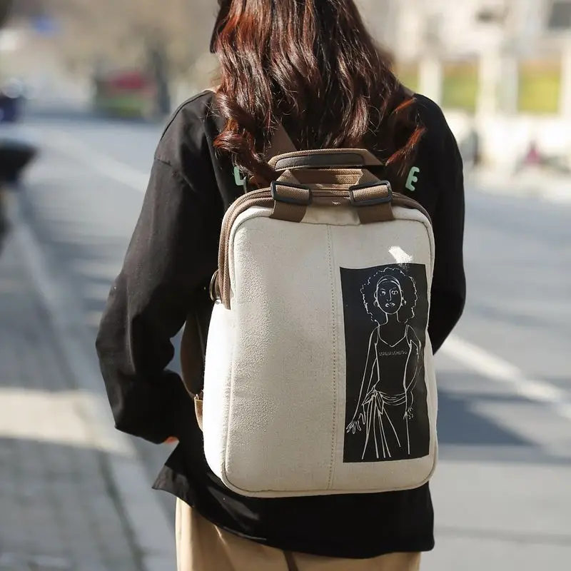 

Casual Backpack Graffiti Rucksack for Women Simple Fold Cotton and Linen Backpack Artsy Travel Bag Backpack Men