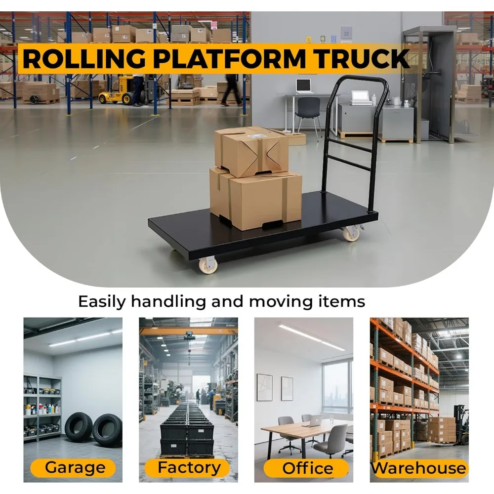 منصة شاحنة سعة 3000 رطل عربة مسطحة فولاذية، عربة دفع 47 × 24 دوللي، عربة منصة سوداء لتحريك الأمتعة #6