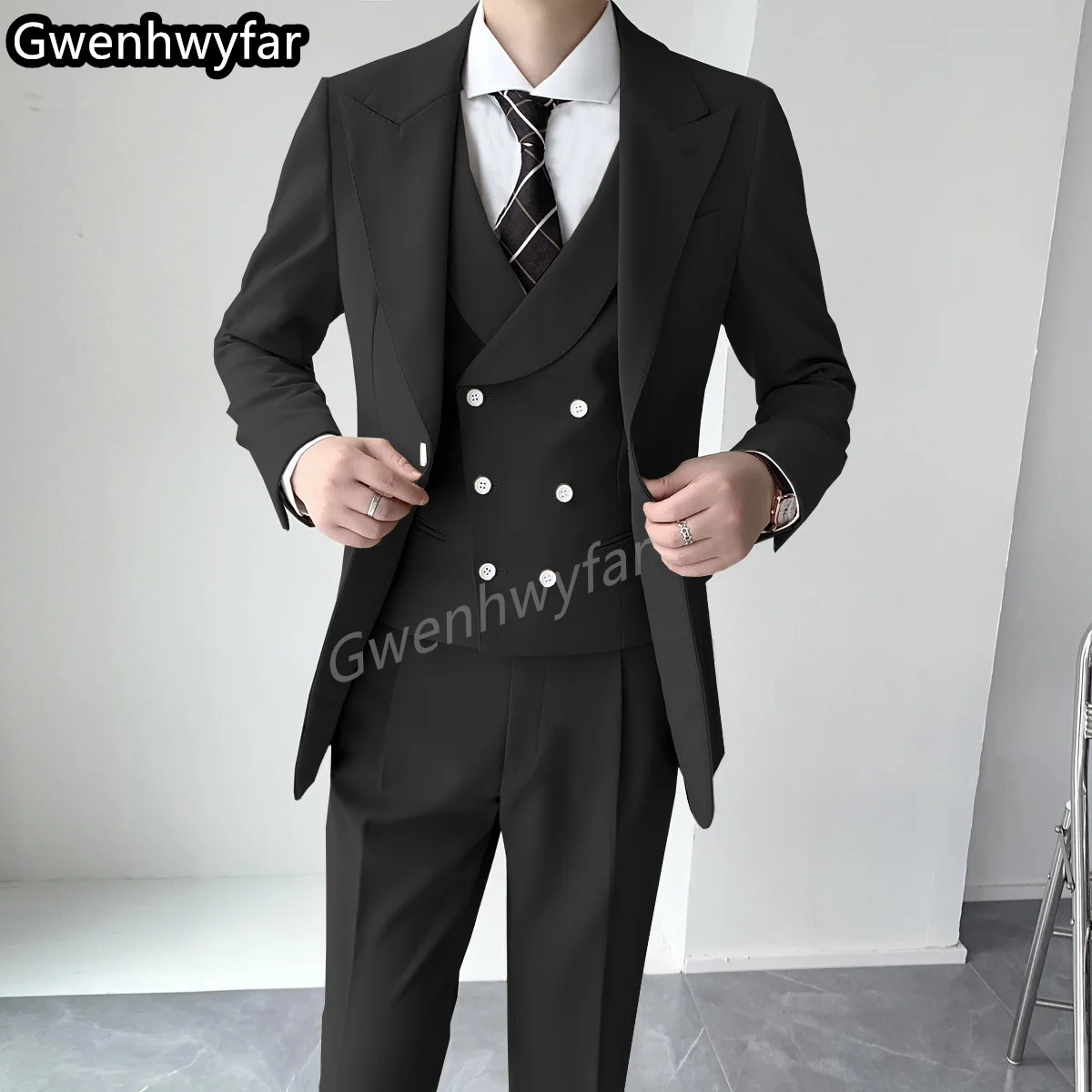 

Gwenhwyfar 2022 Men's Suit Fashion Formal Business Slim Three Piece Black Blazer Vest Pants Men's Tuxedo Wedding Men's Suit