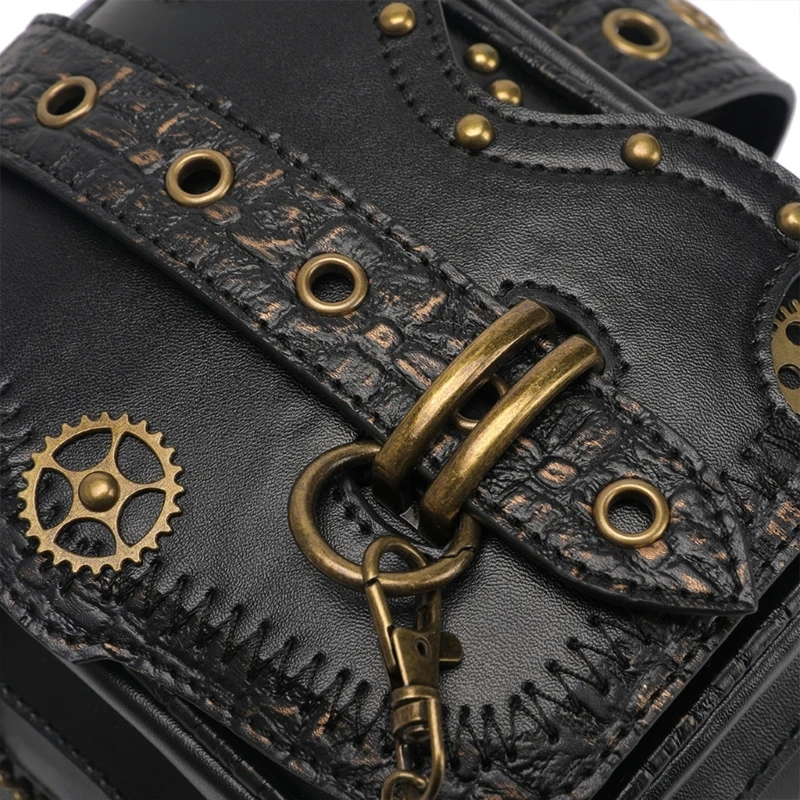 Punk Waist Belt Bag Steampunk Waist Bags Female PU Grommet Gears Fanny Bag Dropship