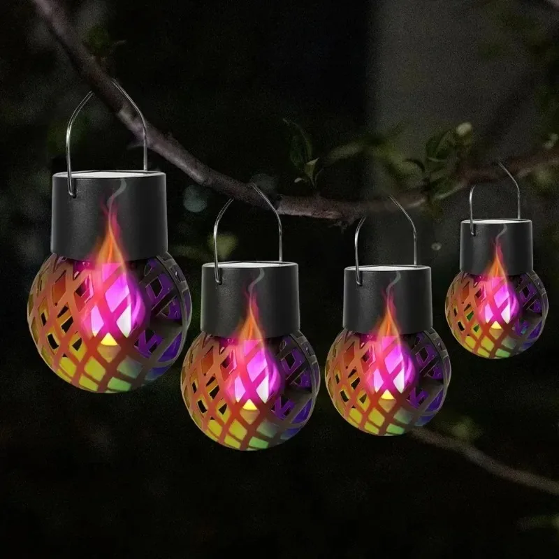 Solar Hanging Lights, Authentic Flickering Flame Solar LED Lights, Solar Garden Decorative Lights for Outdoor Hanging Yard Patio