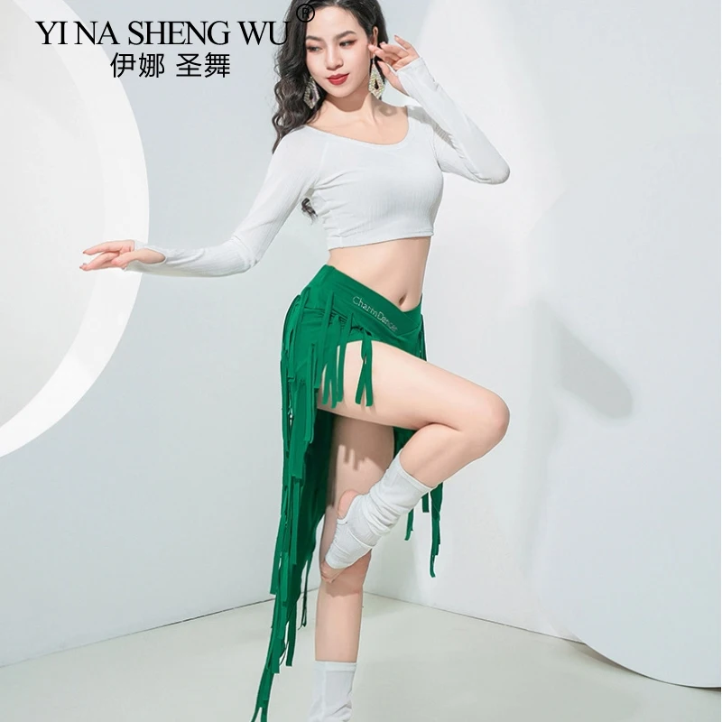 Nova dança latina triangular borlas saia feminina dança do ventre cha-cha dança prática traje saia de dança oriental com calças de segurança