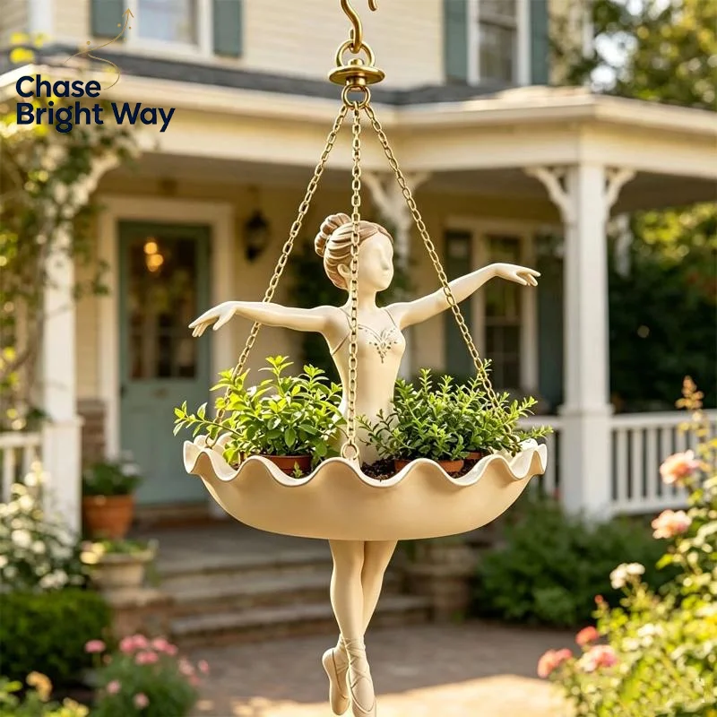Resin Ballerina Hanging Planter Hand Carved UV Resistant Fairy Flower Pot Perfect Housewarming Gift Choice