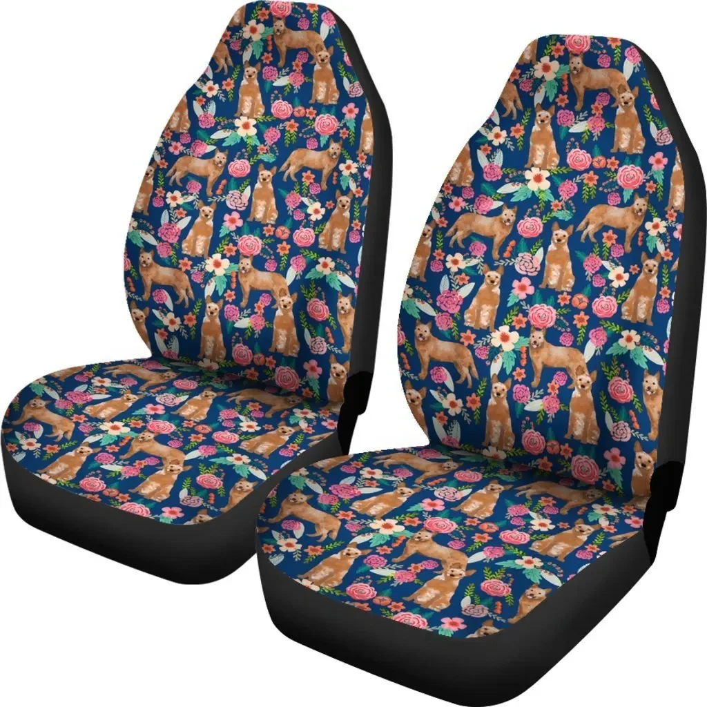 Australian Cattle Dog Floral Print Car Seat Covers Set 2 Pc, Car Accessories Seat Cover