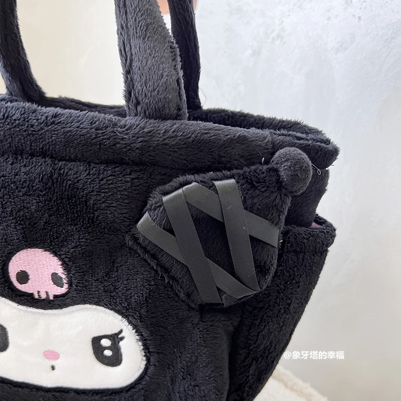 Sanrio Cute Lolita Kuromi My Melody Handbag Plush Bag Lovely Janpaese Style Shoulder Bag For Girl Student Black High-capacity