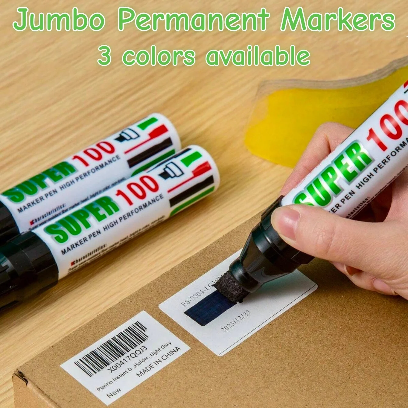 1/3 Stück Jumbo Permanentmarker mit extra breiter Keilspitze, wasserfest und wischfest, zum Schutz vor Identitätsdiebstahl und Dokumentenschutz, A7990 – Detail 1
