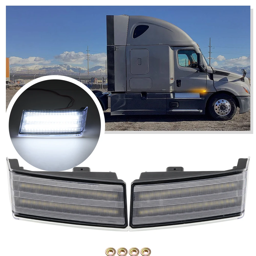 

Двухцветный янтарный динамический боковой габаритный фонарь, белый парковочный фонарь, указатели поворота для 2018 2019 2020-2025 Freightliner Cascadia