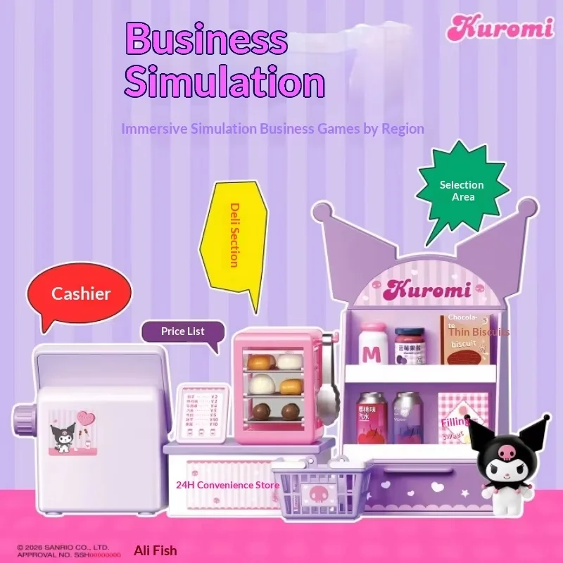Caja Sorpresa Oficial de Sanrio Kuromi, Mini Juguete de Comida Seleccionable, Juego de Simulación de Tienda en Miniatura para Niñas