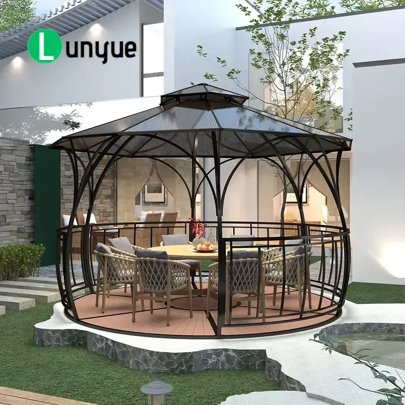 Modern Waterproof Metal Gazebo Round Outdoor Furniture 360cm 430cm Diameter Factory Direct Patio Garden Canopy Shelter