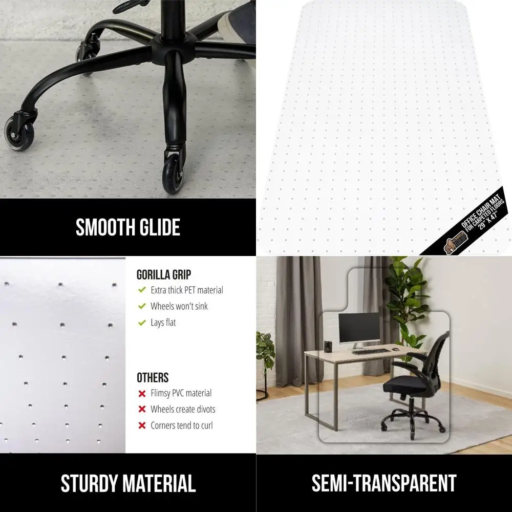 

Non-Slip Office Chair Mat for Carpet, Smooth Roll Under Desk Floor Protector, Heavy-Duty Plastic Mat for Work and Gaming Chairs,