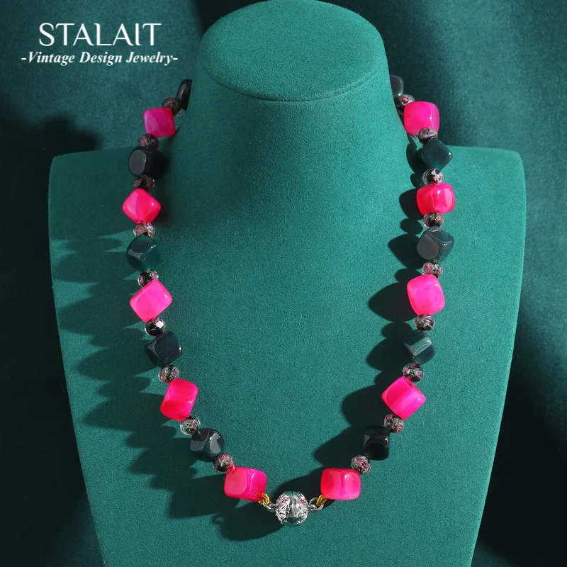 

Bohemian Jewelry Beads Necklace Rose Color Sqaure Stones Vintage Party Accessories Beauty Luxury Designer High Quality 2025