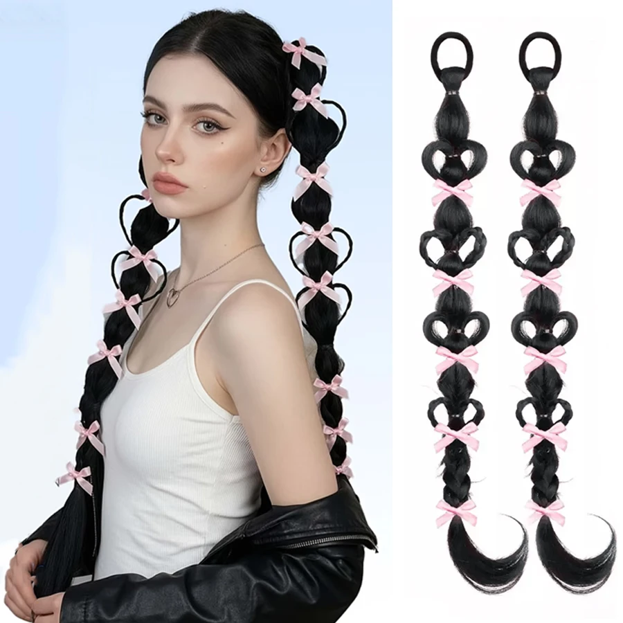 Heart-shaped Braided Long Braid Ponytail Wig, Synthetic Fiber Sweet Braid Wig for Cosplay, Halloween, Carnival Festival Outfit
