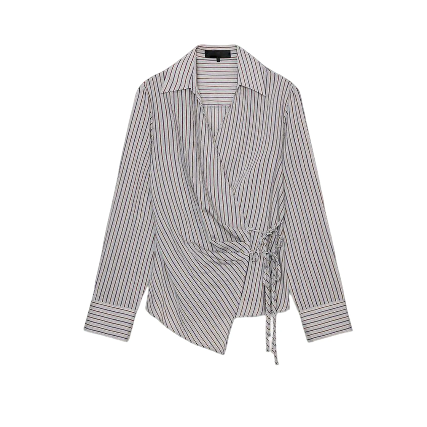 Autumn Winter New Arrival Women's Commute Sle Long Sve Double Breasted Striped  Knot irt Top Polyester Fiber